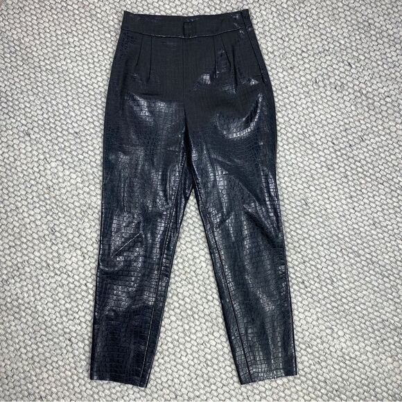 Zara Embossed High Waist Faux Leather Ankle Pants Black Small - Picture 1 of 10